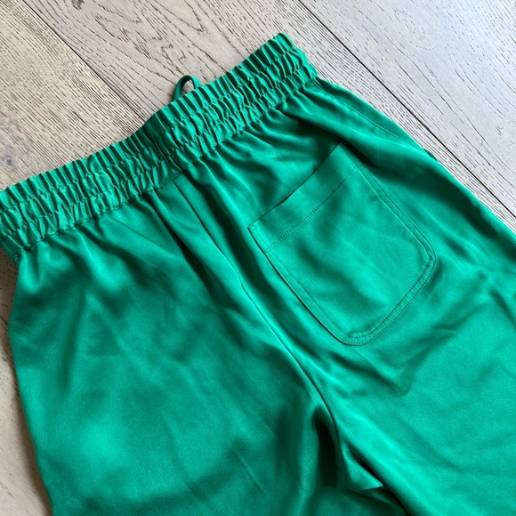 Kelly Green Glossy Wide-cut Pants Elastic Waist Size 2 - Picture 6 of 7